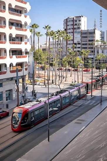 Casablanca modern skyline and tram system, representing urban mobility and city transformation in Morocco.