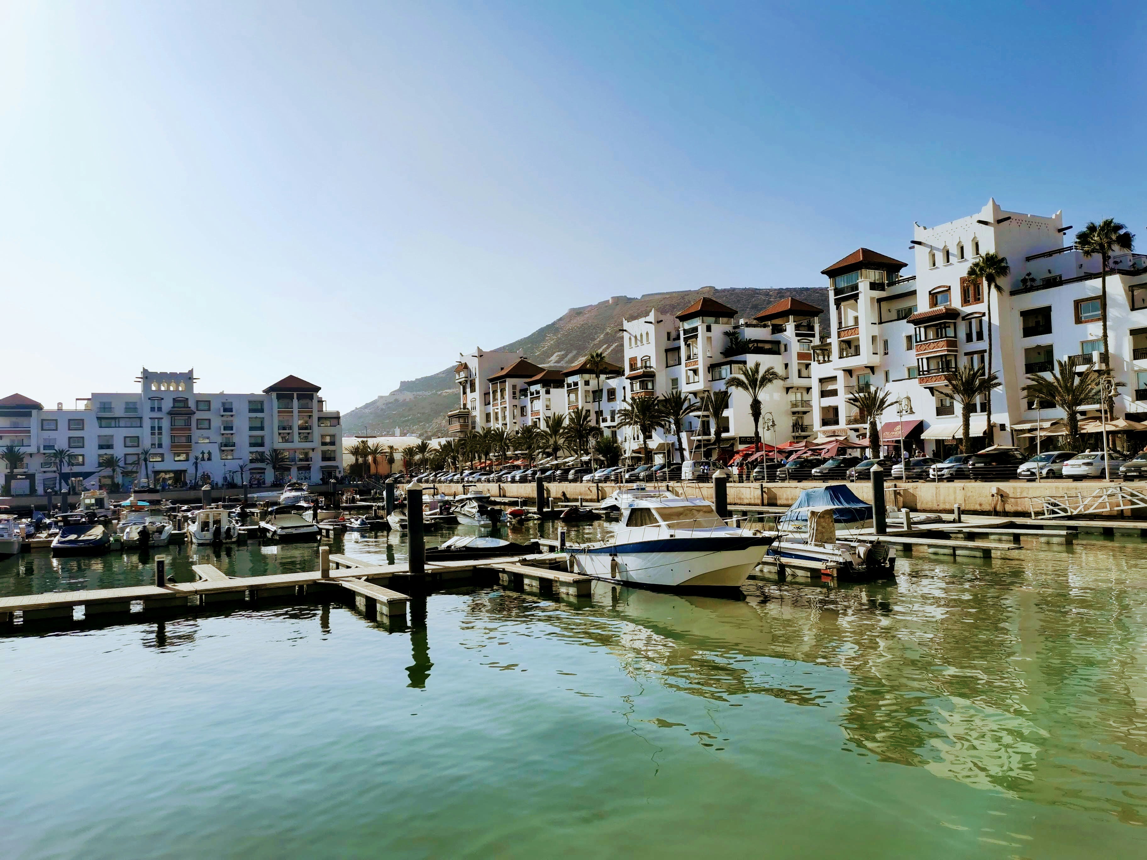 Agadir Marina with yachts and waterfront restaurants