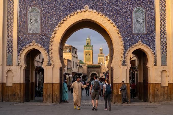 Illustrative view of Bab Makina in Fez — a historic monumental gate and courtyard that serves as the main outdoor concert venue during the Festival of World Sacred Music