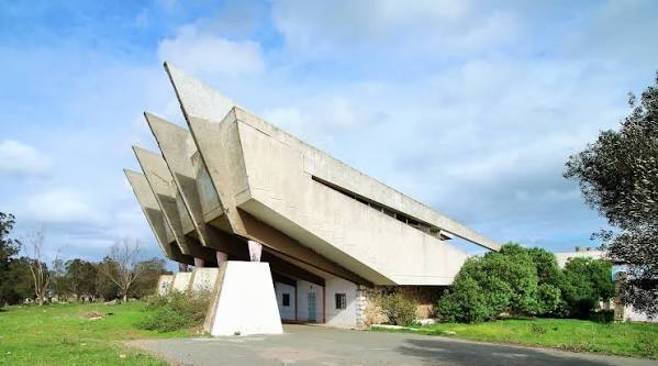 Expressive concrete modernist structure in Casablanca