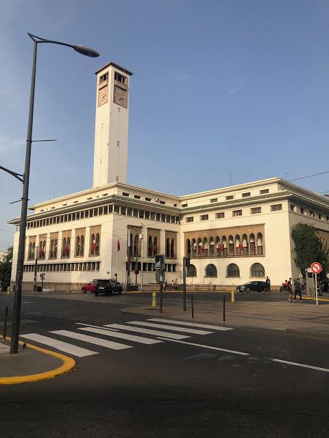 Clock tower of the Wilaya building on Place Mohammed V, Casablanca