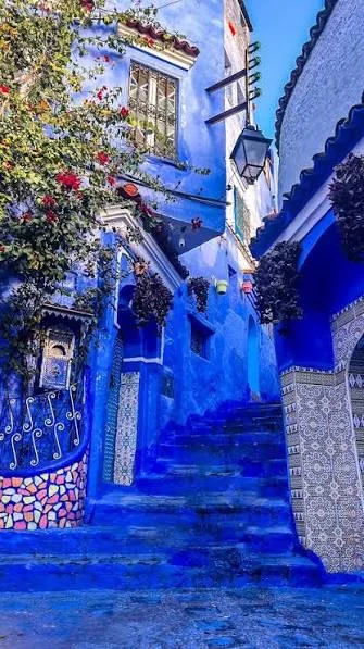 Iconic blue-painted alley in Chefchaouen's upper medina