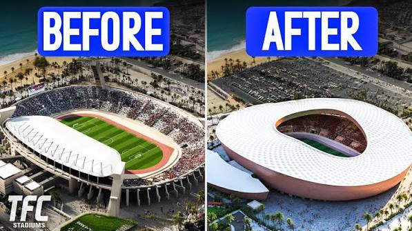 Complexe Sportif de Fès in its current operating configuration before its proposed expansion from 35,000 to 55,800 seats. ⚠ Architectural illustration — not an editorial photograph.
