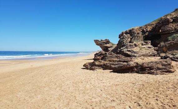 Achakar Beach near Tangier — Atlantic-facing shore close to the Caves of Hercules