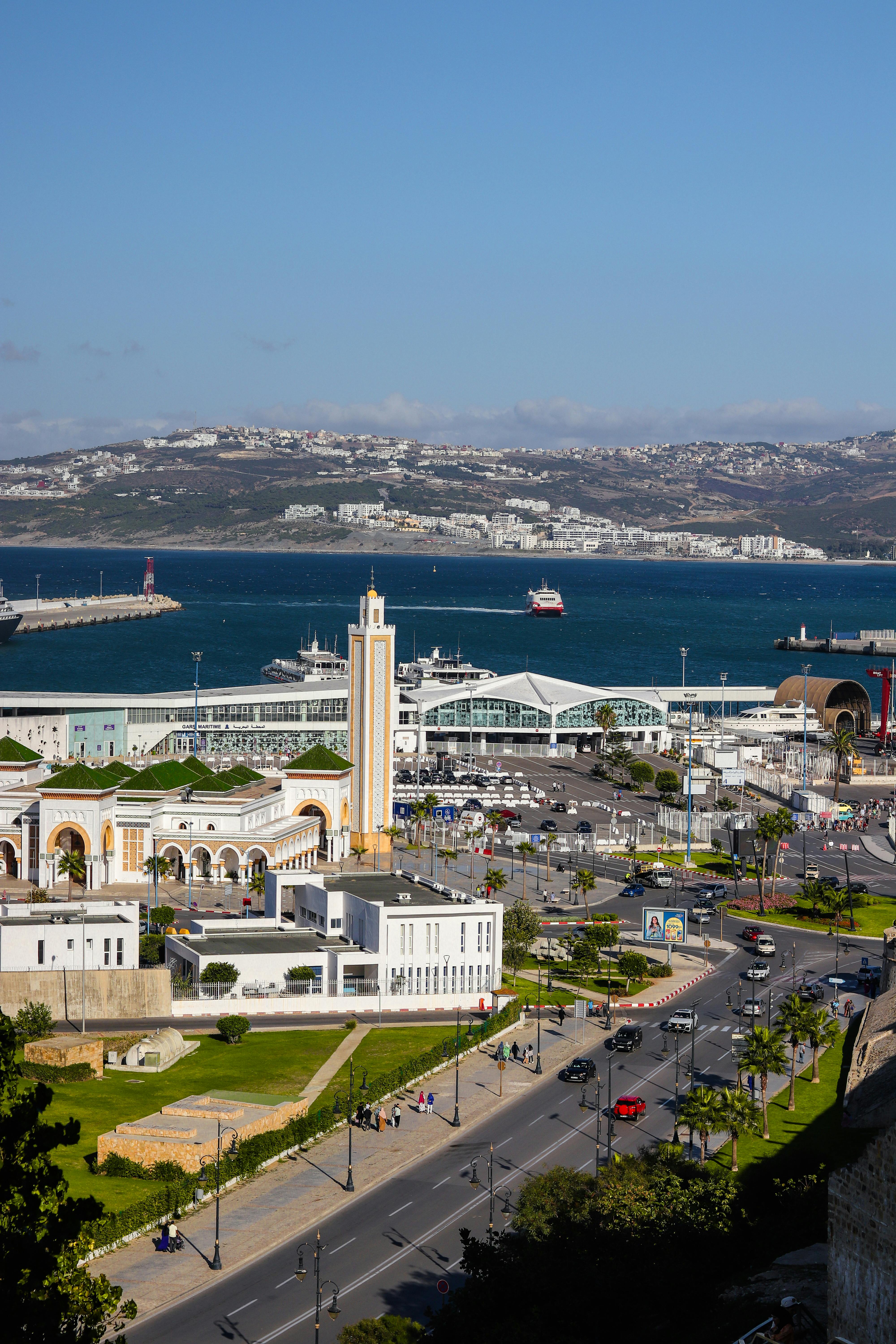 Tangier port and the Strait of Gibraltar viewed from above